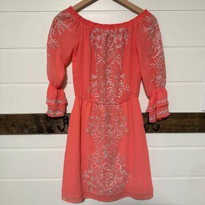 Fairycore White House Black Market Embroidered Chiffon Dress XXS NWT